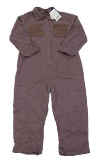 Nové - čokoládová kombinéza riflového vzhledu s vreckami s kvetmi Next