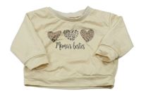 Smotanová mikina so srdiečkami a nápisom