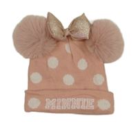 Broskvová puntíkatá čepice s nápisem a bambulemi a mašlí - Minnie PRIMARK