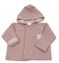 Starorůžový pletený propínací zateplený svetr s medvídkem a kapucí KIABI
