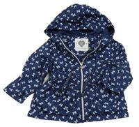Tmavomodrá puntíkatá šusťáková jarní parka s mašličkami a kapucí F&F