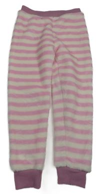 Růžovo-bílé pruhované plyšové kalhoty POCOPIANO