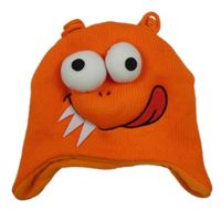Křiklavě oranžová pletená čepice - příšerka