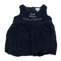 Tmavomodré zamatové podšité balonové šaty s hviezdičkami a kamienkami a nápismi Fagottino