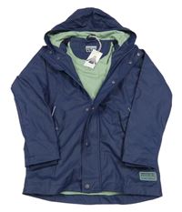 Nové - tmavomodrá nepromokavá jarní bunda s nášivkou a kapucí POCOPIANO