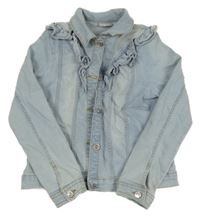 Světlemodrá tepláková riflová crop bunda s volánky a límečkem Matalan