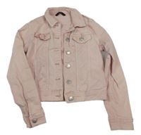 Svetloružová rifľová crop bunda s golierikom George