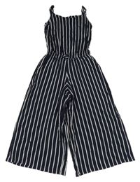 Tmavomodro-bílý pruhovaný kalhotový culottes overal Y.F.K.