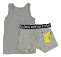 2Set - Šedý melírovaný nátělník + šedo/černé melírované boxerky s Pikachu C&A