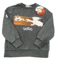 Nové - tmavosivá melírovaná mikina s pokémony PRIMARK