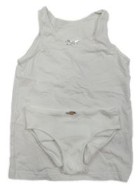 2Set - Bílá košilka s mašličkou Kiki&Koko + žebrované kalhotky s mašličkou s růží ZARA