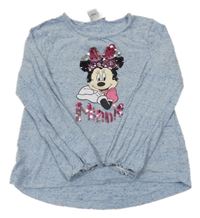 Modré melírované tričko s Minnie a překlápěcími flitre Disney