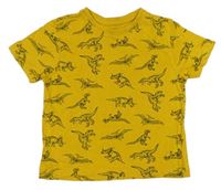 Horčicové tričko s dinosaurami Primark