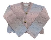 Ružovo-starorůžovo-svetlomodrý perforovaný vlnený prepínaci crop sveter zn. Primark