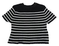Čierno-biele pruhované rebrované pletené crop tričko H&M