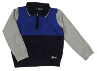 Modro-tmavomodro-sivý polo sveter s žebrováním Matalan