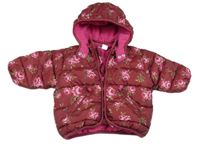 Vínová květovaná šusťáková zimní bunda s kapucí H&M