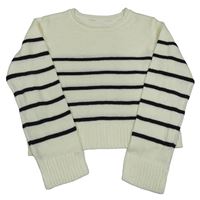 Smetanovo-čierny crop sveter s pruhmi