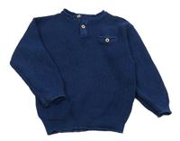 Tmavomodrý rebrovaný sveter s vreckom Next