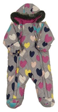 Šedá šusťáková zimní kombinéza se srdíčky a kapucí M&S