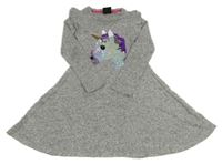 Šedé melírované úpletové šaty s jednorožcem z překlápěcích flitrů Primark