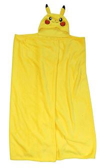 Žltá chlpatá zavinovací deka s kapucí - Pikachu