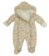 Béžová šusťáková zimní kombinéza se zvířaty a kapucí George