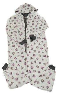 Bílá fleecová kombinéza se srdíčky a kapucí Pepperts