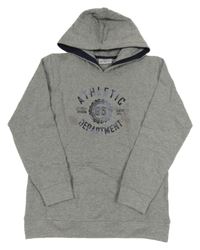 Sivá melírovaná mikina s nápisom s číslom a kapucňou