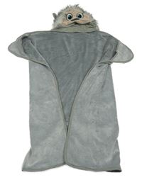 Sivá chlpatá zavinovací deka s kapucňou s ňufáčikom 