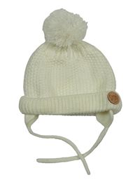 Smetanová pletená čepice s bambuli