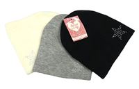 Nové - 3x čepice s hvězdou z kamínků - černá + šedá melírovaná + krémová