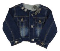 Tmavomodrá tepláková riflová bunda s mašlí