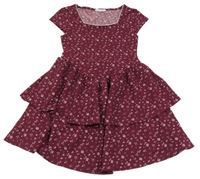 Vínové květované šaty s vrstvenou sukní Primark