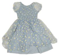 Svetlomodré kvetované šaty s tylovou sukní Shein