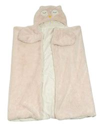 Svetloružová chlpatá zavinovací deka s kapucí - sova