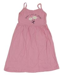 Ružové bavlnené šaty s kvetinami