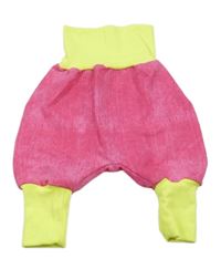 Fuchsiovo-neónově žlté tepláky