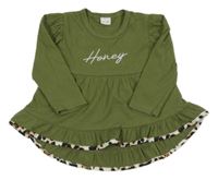 Khaki rebrovaná šatová tunika s nápisom