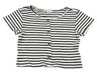 Bielo-čierne pruhované rebrované crop tričko s gombíkmi Page One Young