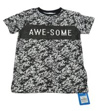 Nové - Černo-bílé vzorované tričko s nápisem Rebel