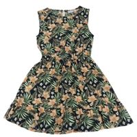 Čierne kvetované ľahké šaty s listami Name it