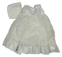 2set - Bílé slavnostní šaty s výšivkami na sukni + čepeček