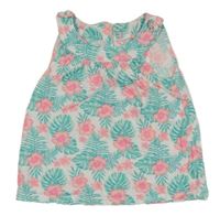 Bielo-zelené tričko s listami a kvetmi Primark