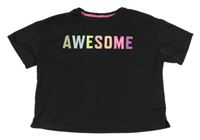 Čierne športové crop tričko s nápisom H&M