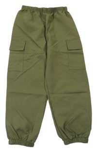 Khaki šušťákové cargo cuff nohavice