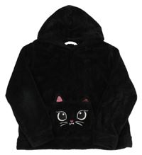 Čierna plyšová mikina s mačkou a kapucňou H&M