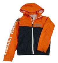 Oranžovo-tmavomodrá šusťáková jarní bunda s kapucí Helly Hansen