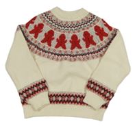 Bielo-červený vzorovaný sveter s perníčky