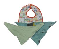 3 set - bielo-červený podbradník s bagry + zelený a modrý slinták